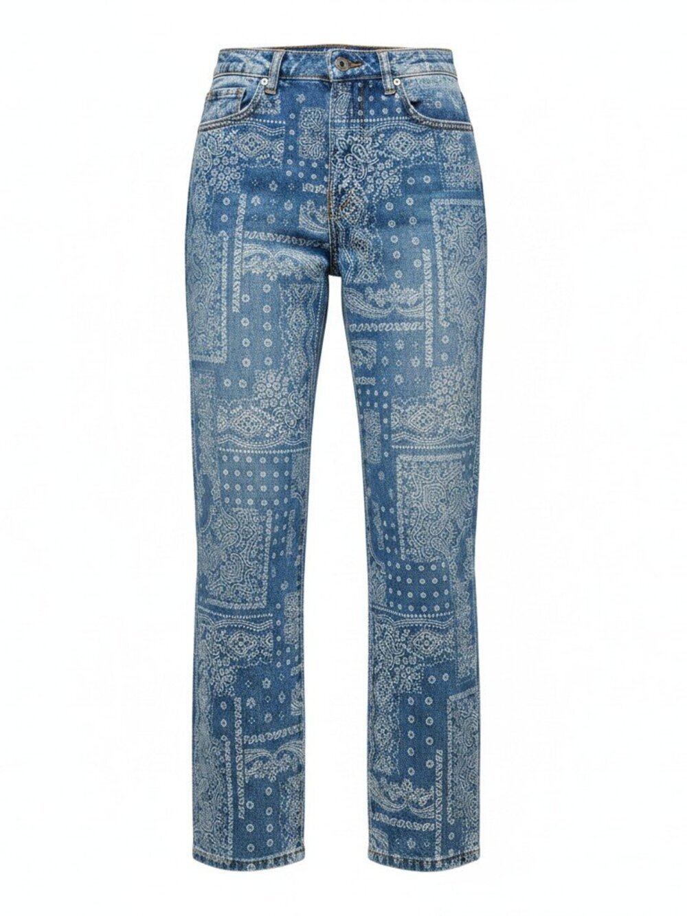 Forever 21 Premium Blue Paisley Bandana Patchwork 90s Fit Straight Leg Jeans 27